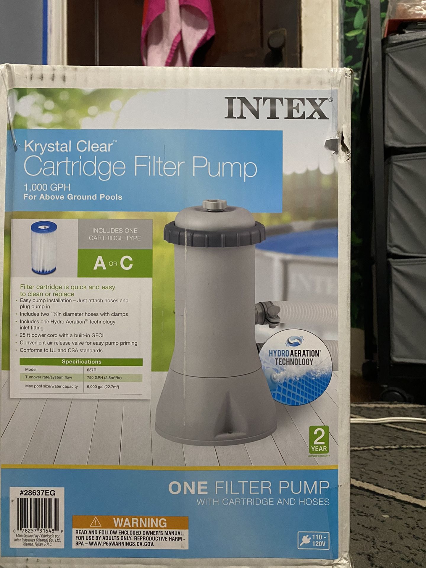 Brand New , Unopened Krystal Clear Intex Filter 1000gph