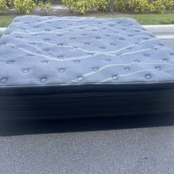 Nights bridge pillow top mattress and box spring. Used in good condition with some minor cosmetic blemishes associated with normal usage. Measurements