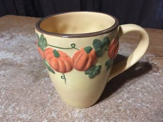 EMBOSSED 3D PUMPKINS HRVEST COFFEE MUG CUP FALL AUTUMN HOLIDAYS
