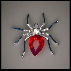 New, Never Worn - Unique Spider Brooch with Red & Clear Stones.