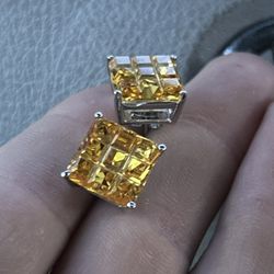 Vivid Bright Yellow Sapphire 925 Sterling Earrings 
