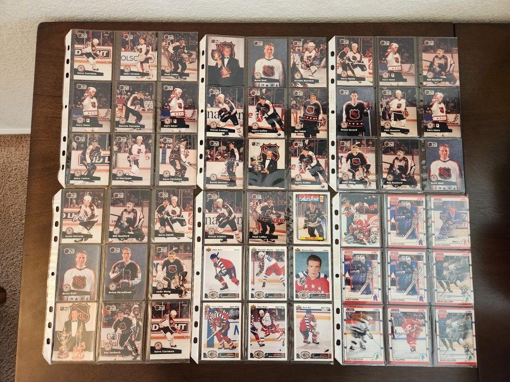 1990's HOCKEY ALL STAR CARDS, 54 TOTAL IN PAGES