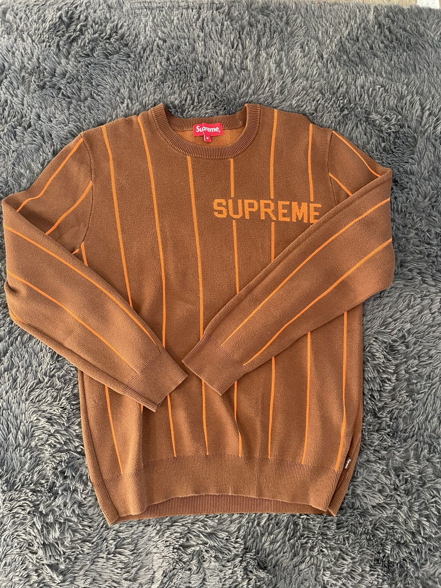 SUPREME 13 KNITTED STRIPED SWEATSHIRT BROWN ORANGE | Size Men  Medium