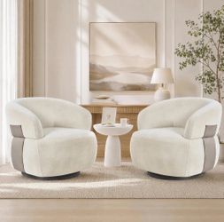 Set of 2 - 33” Oversized Swivel Accent Chair, Upholstered Single Sofa Chair
