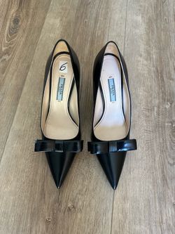 Prada Black Pointed Toe Bow Pumps - Women's Leather Heels