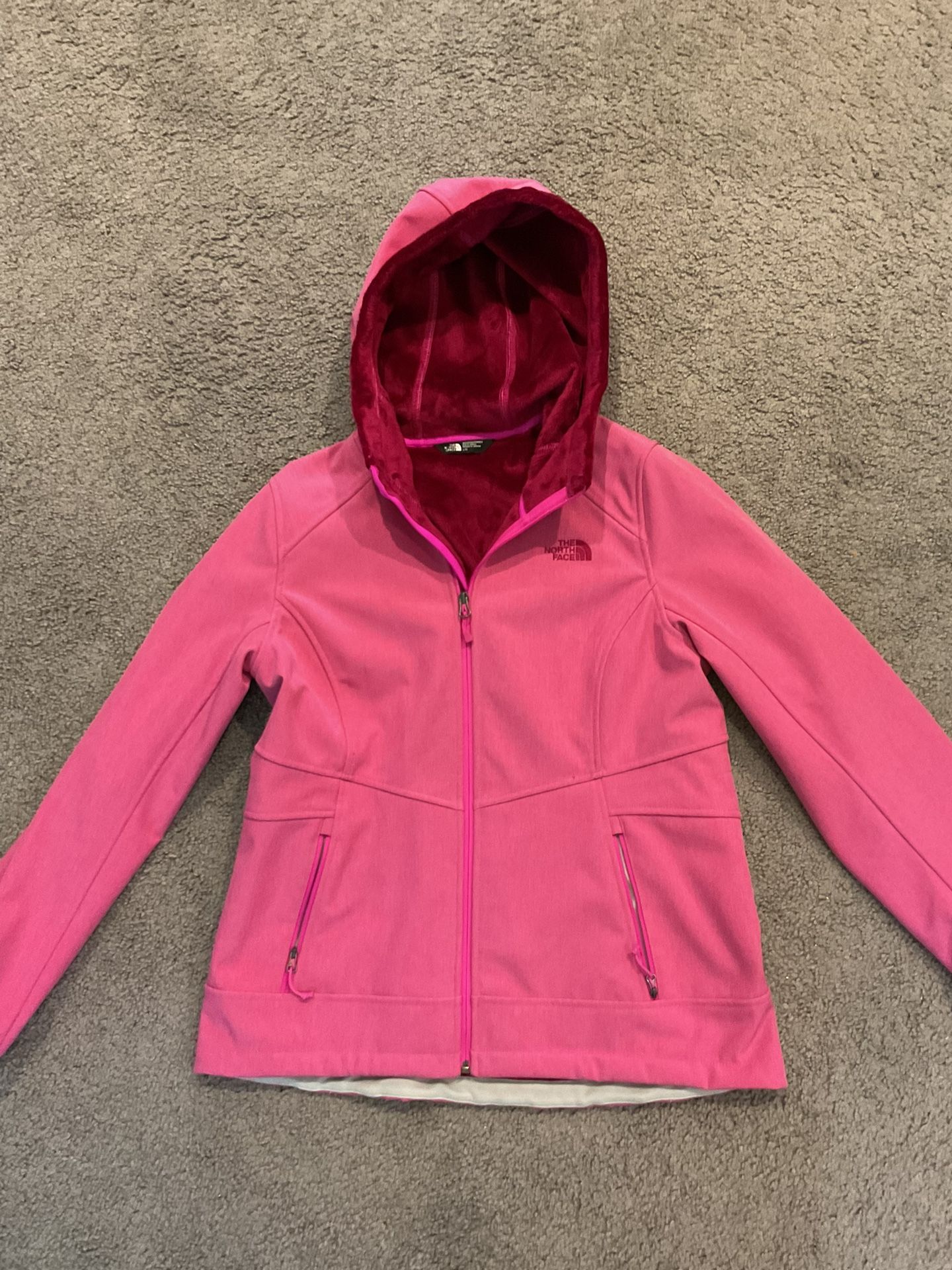 The North Face Pink WindWall Womens Zip Faux Fur Lined Hooded Jacket sz L