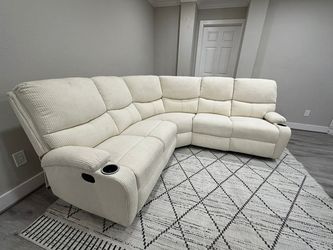 Beige Reclining Fabric Sectional Sofa Brand New In The Box FOR ONLY $599