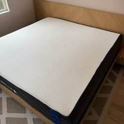 Nectar Classic Memory Foam Mattress and Nera Low Profile Bed With Nightstands Set - Oak (King Size)