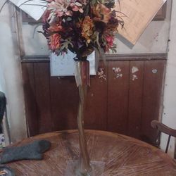 Artificial Fall Floral / Flower  In Tall Plastic Vase