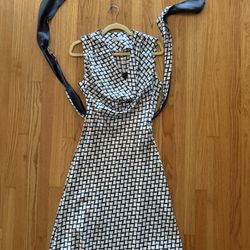 Polin Cowl Neck Geometric Black White Dress Size 10/42 EUR