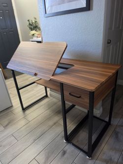 Tribesigns Walnut Drafting Desk with Tiltable Top