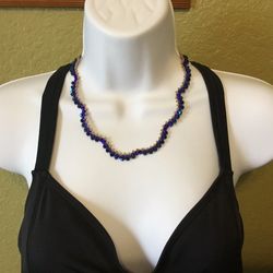 Beaded Handmade Necklace With Glass Bicone And Seed Beads Fancy Elegant 18”