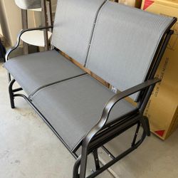 48 in. 2-Person Metal Patio Lounge Chair Swing Glider Bench Chair Loveseat Rocker Backyard Gray