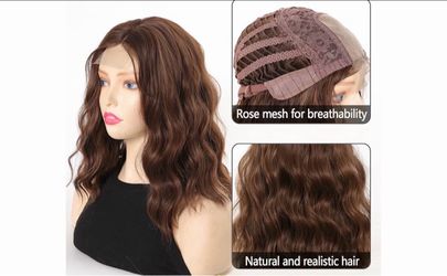 New Short Hair Wavy Wig for Women Shoulder Length Wigs 14 Inch Middle Part Curly Wavy Bob Wig Natural Looking Synthetic Heat Resistant Fiber Wig