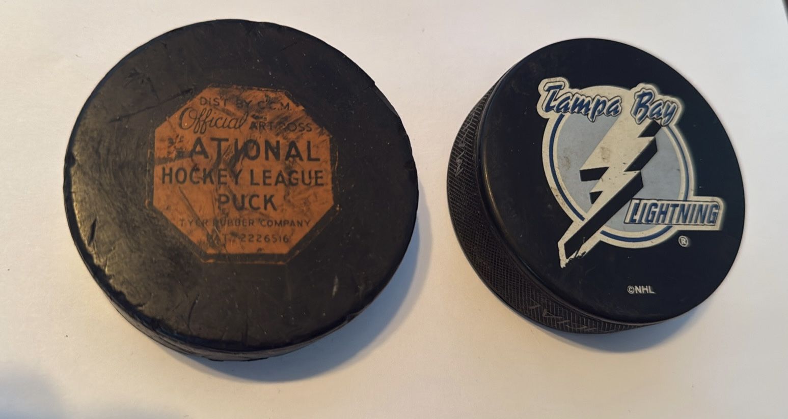 Official 1950's ART ROSS C.C.M. NATIONAL HOCKEY LEAGUE Game Used Puck Bonus Lightning NHL Puck!