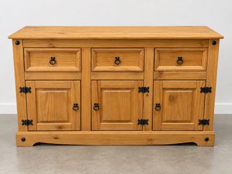 Pine Wood Sideboard with Drawers and Doors