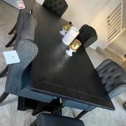 Brand New Rustic Antique Black Dark Gray 7pc Dining Table Set 