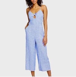 Rachel Roy brand Blue White Striped Tie-Front Jumpsuit