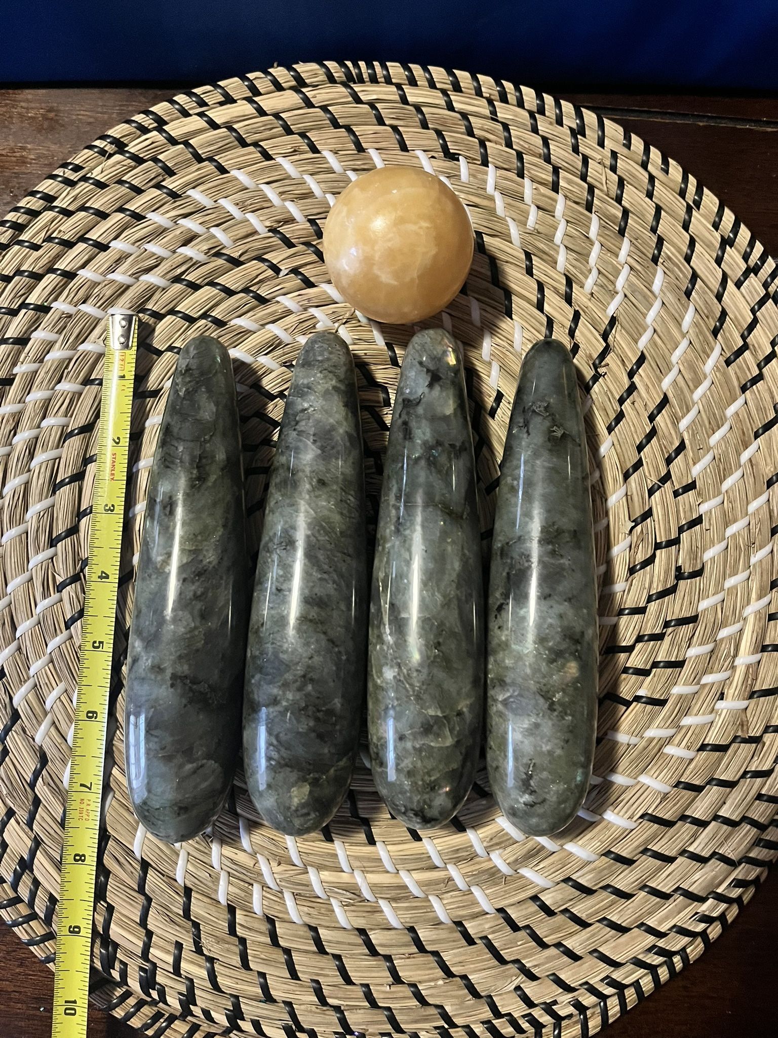 Set of 4 massage wands I don't know the type of gemstones it it The round is also a gemstone