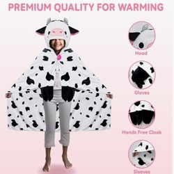 Cow Print Wearable Kids Hooded Blanket, New