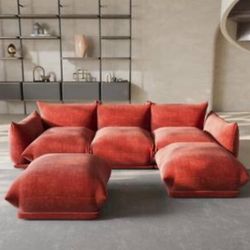 5 Modular Modern Chenille Sofa With Ottomans 