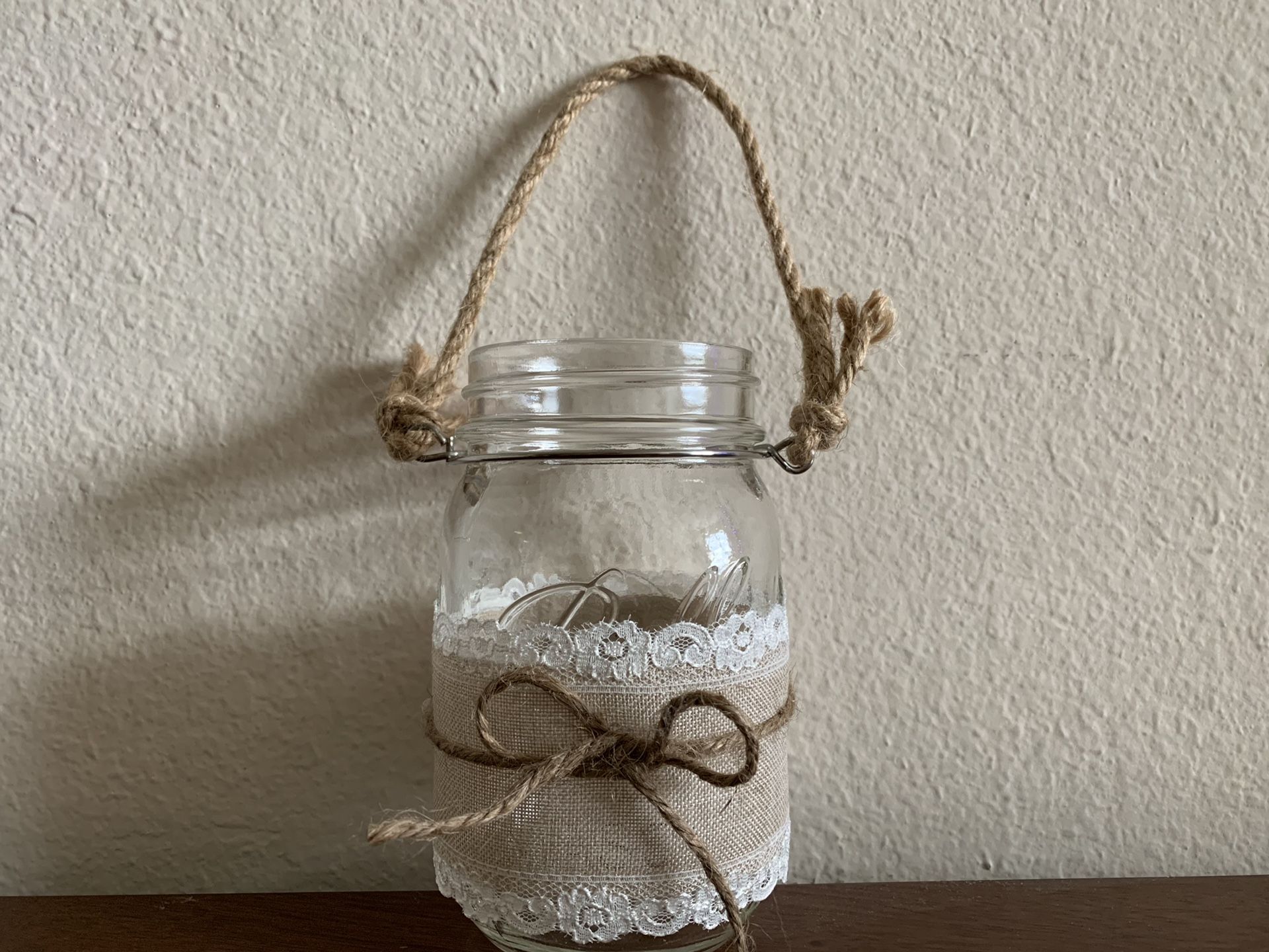 10 hanging mason jars with twine