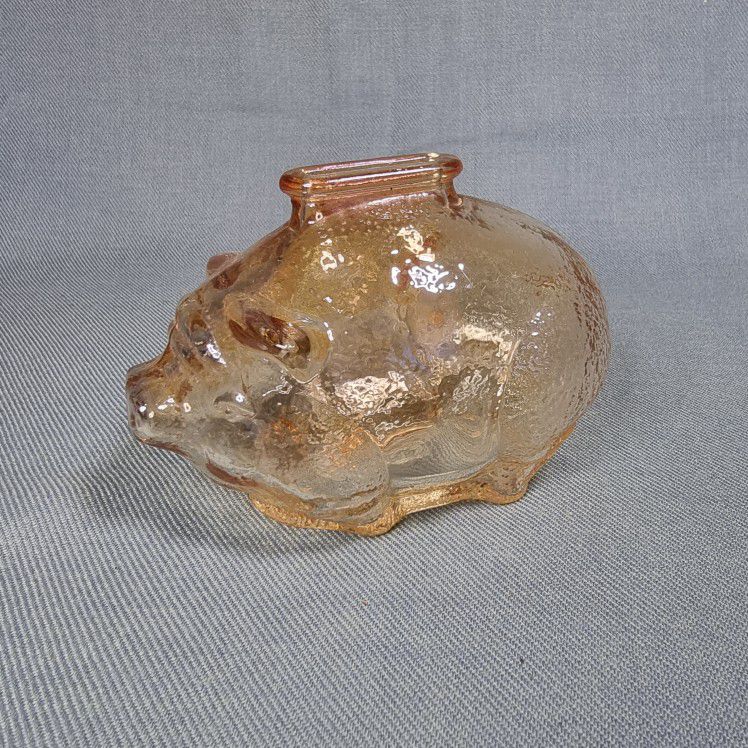 Vintage Anchor Hocking Small Carnival Glass Pig Piggy Coin Bank 
