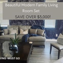 Beautiful Modern Family Living Room Set - Includes: Leather Sofa, etc. - $1,200