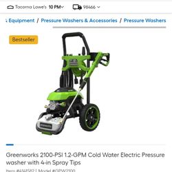 Greenworks 2100 Pressure Washer New