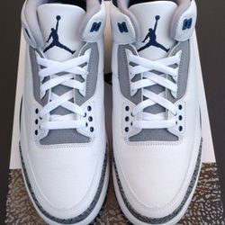 Brand New Air Jordan ,3  White And Midnight Navy Blue,Size 11 Men's,