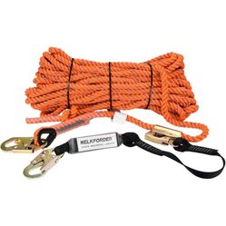 100FT Vertical Lifeline Assemble Three Strand Rope Fall Protection with Rope Grab Snap Hooks Shock Absorber Fall Protection Safety Equipment ANSI Comp
