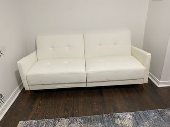 White Tufted Faux Leather Futon Sofa