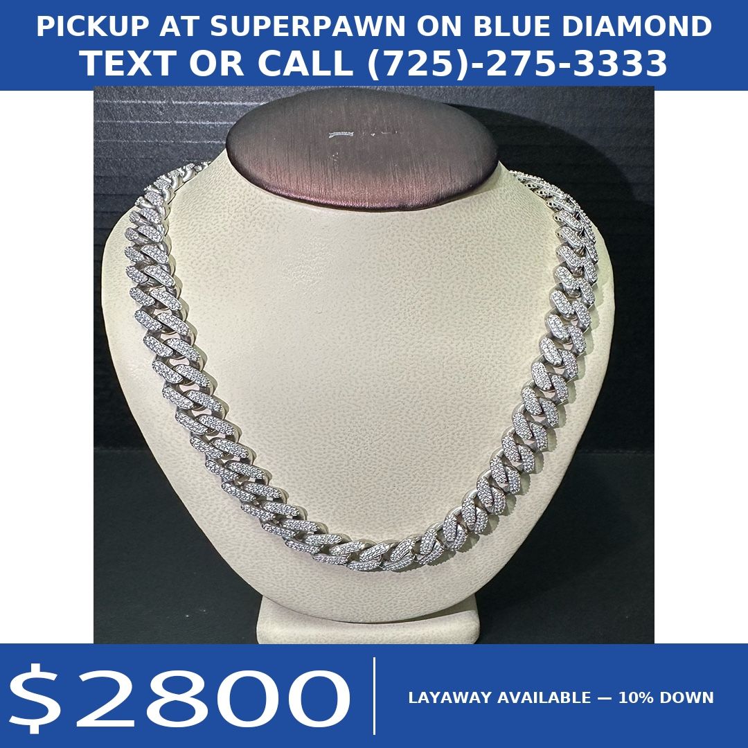 10K White Gold Miami Cuban Link Chain – 33.6 Grams – 12” (Clear Stones) — Ask for David