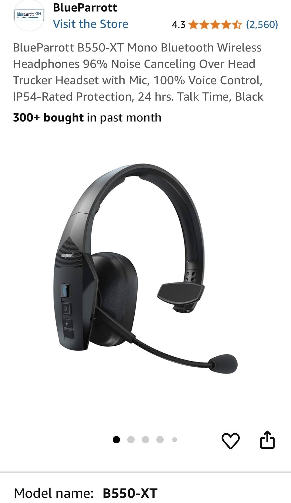 BlueParrott B550-XT Mono Bluetooth Wireless Headphones 96% Noise Canceling Over Head Trucker Headset with Mic, 100% Voice Control,