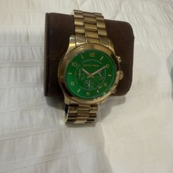 Michael Kors MK8407 Runway Flash Lens Gold Watch Green Flash Like New  