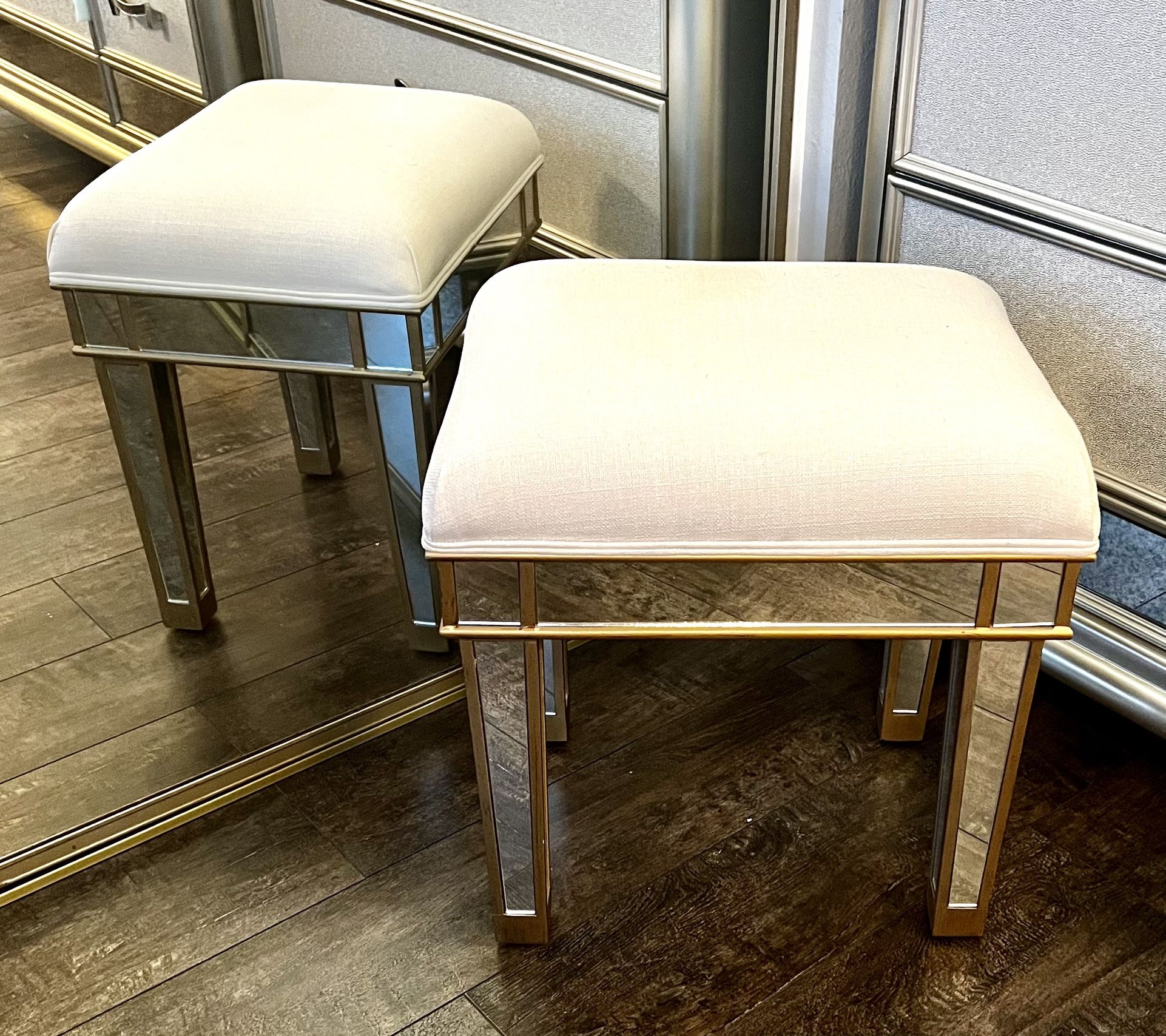 Mirrored Glam Boudoir Stool Ottoman Vanity Bench