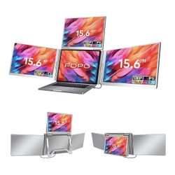FOPO 15.6" Laptop Screen Extender Monitor Portable, Quad Monitor, Just 1 Cable for 3 Screens, FHD 1080P IPS Laptop Extender Compatible with Wins/Mac f