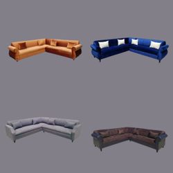 NEW 9x9ft Sectional COUCHES, BROWN, CHARCOAL DARK BROWN, GREY FABRIC  Set 3pcs. / More Color FABRIC Available 