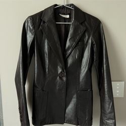 Theory Leather Brown Slim Fit Blazer