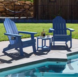 Set of 2 Blue Miranda Foldable Adirondack Chairs with Cup Holders