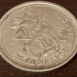 25 centavos 1882. Antique Coin Of Mexico 
