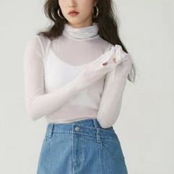 White Sheer Mesh Turtleneck Top