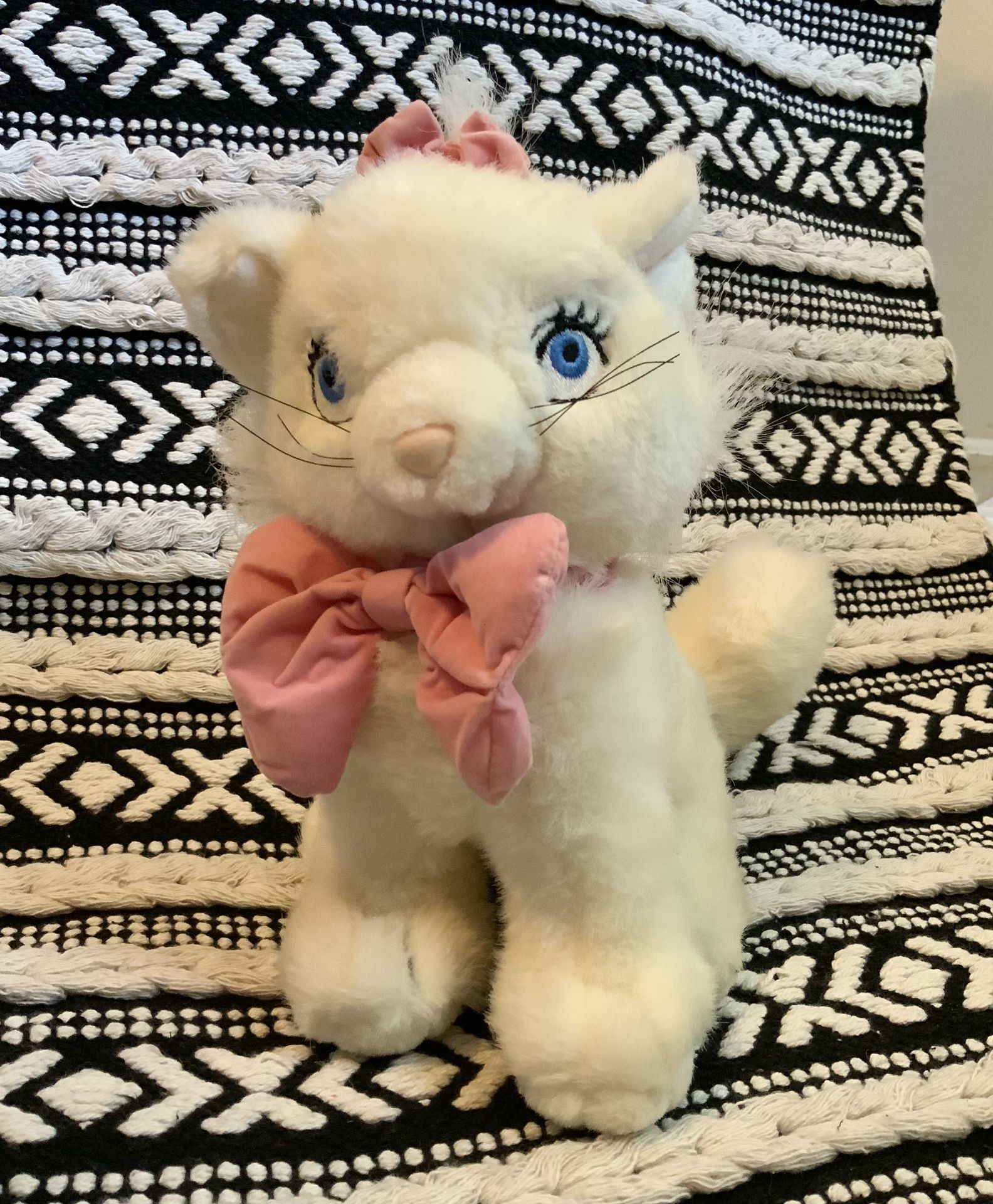 Vintage Disney Store Aristocats Plush Kitten Marie 10" Cat Pink Velvet Bows White Fur