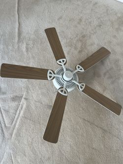 White and Light Brown Ceiling Fan