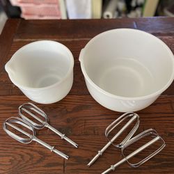 White Glasbake Mixing Bowls 19 & 20 cj For Sunbeam Mixmaster With Beaters 