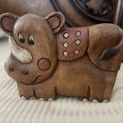 Hand Carved Wooden Box Organizer Rhinos 🦏 