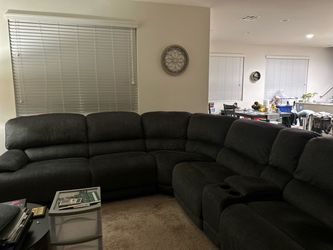 Gray Fabric Power Reclining Sectional Sofa with Cup Holders