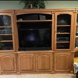 7 Piece Lighted Oak Entertainment Center