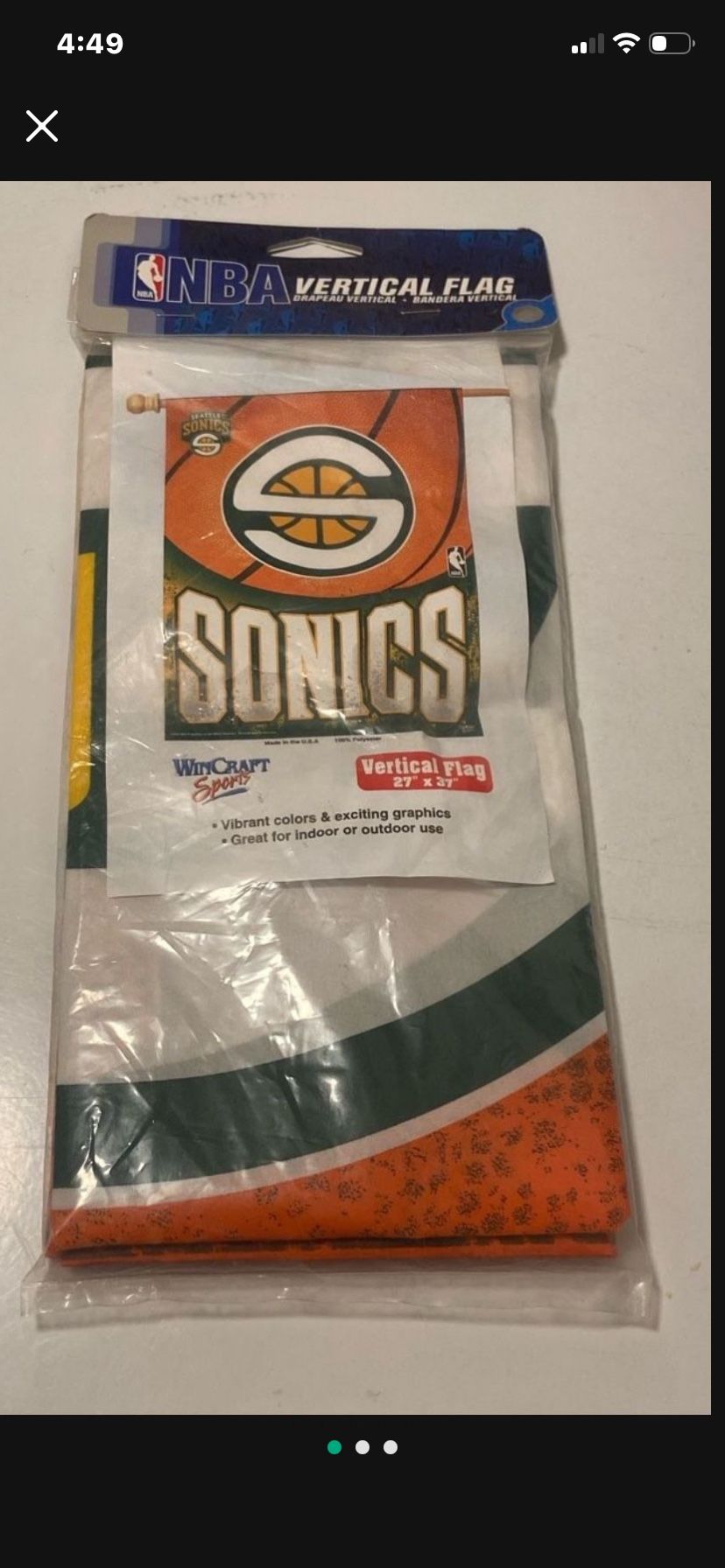 New Large 27” X 37” Seattle Sonics Vertical Flag