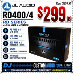 JL Audio RD Series Power Amplifier 4 Channel Speaker System 800 Watts RD400/4 🚨 Payment Options Available 🚨 No Credit Needed 🚨